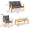 Costway 4PCS Patio Furniture Set Acacia Wood Thick Cushion Loveseat Sofa Off White\Turquoise\Grey